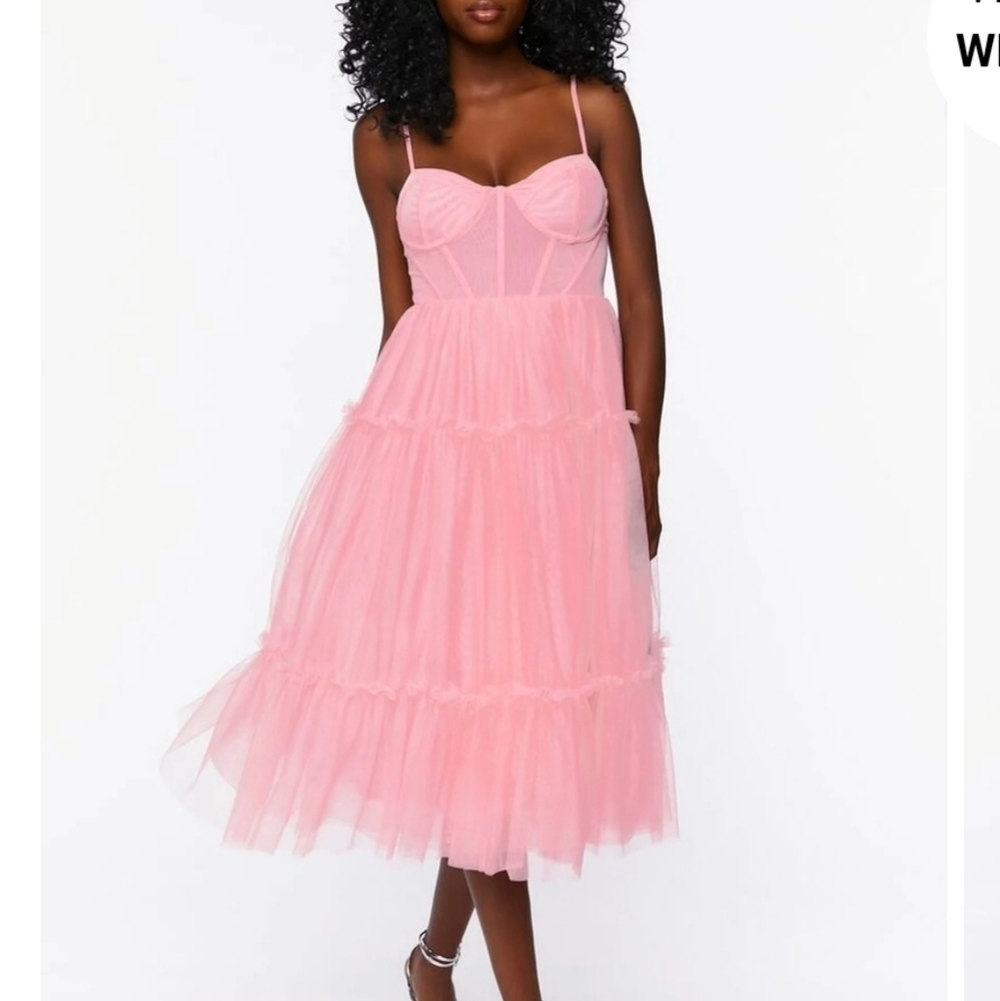 Pink Tulle Ruffled Bustier Midi Dress - Picture 10 of 12